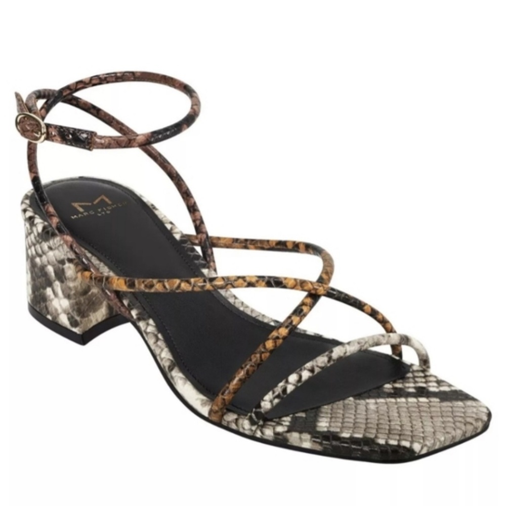 Marc Fisher SnakePrint Sandals with Crisscross Straps, size 8
